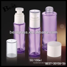 purple glass 100ml cosmetic foam pump bottle with clear lid, cosmetic glass bottle, skin care glass lotion bottle